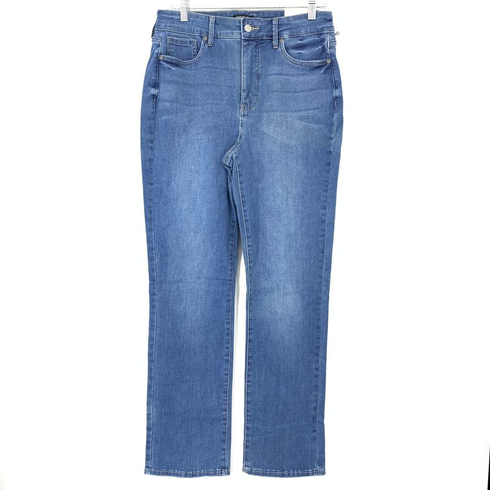 NYDJ Curves 360 Straight Leg Jeans Womens Size 8 Medium Wash Stretch Denim NEW